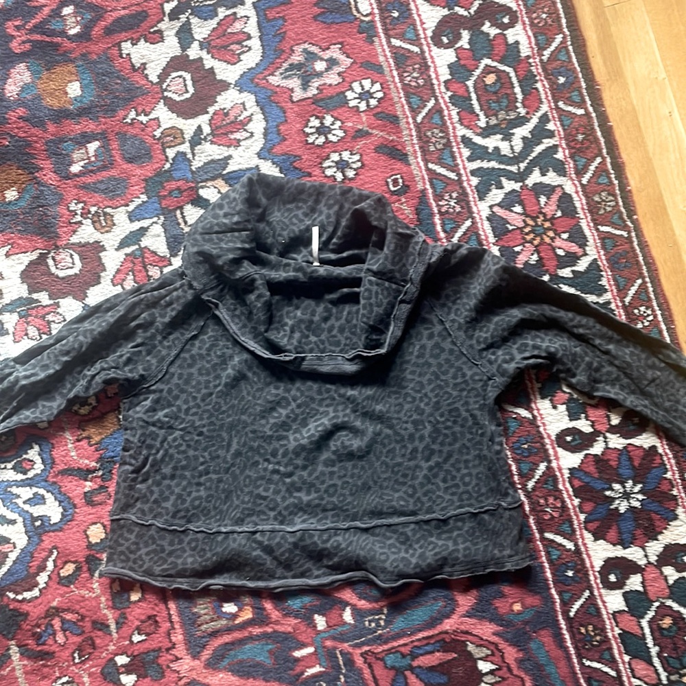 Free People cowl neck leopard sweatshirt. Black & grey in color and size S.